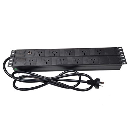 Horizontal Power Rail 10 x 10amp GPO 1.8m Lead 15amp 3pin plug