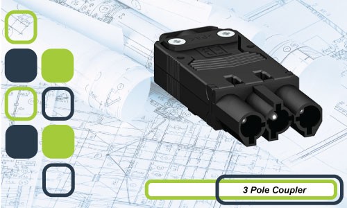 3 Pole Soft Wiring Installation Coupler  (Screwed Terminal)